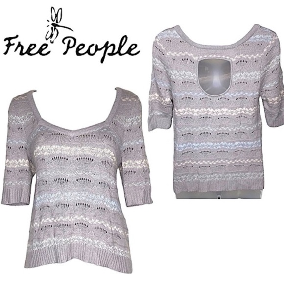 Free People Wool Fair Isle Shimmer Knit Sweater Top Gray Pink Blue S Cozy Winter - Picture 4 of 16